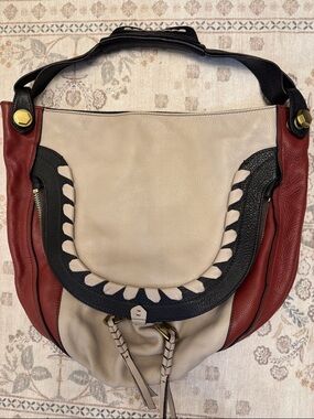 orYANY Boho Leather Shoulder Bag Whipstitch Rare Statement Hobo